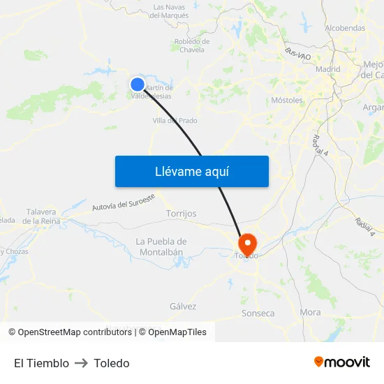 El Tiemblo to Toledo map