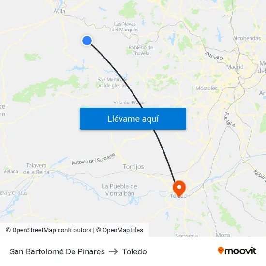 San Bartolomé De Pinares to Toledo map