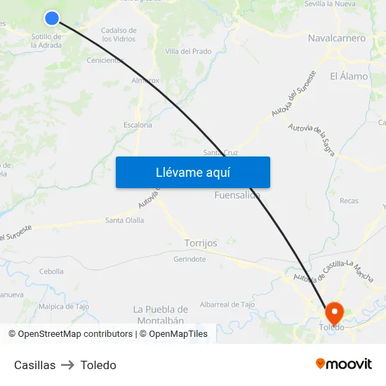 Casillas to Toledo map