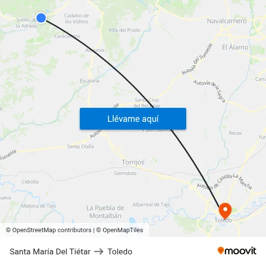 Santa María Del Tiétar to Toledo map