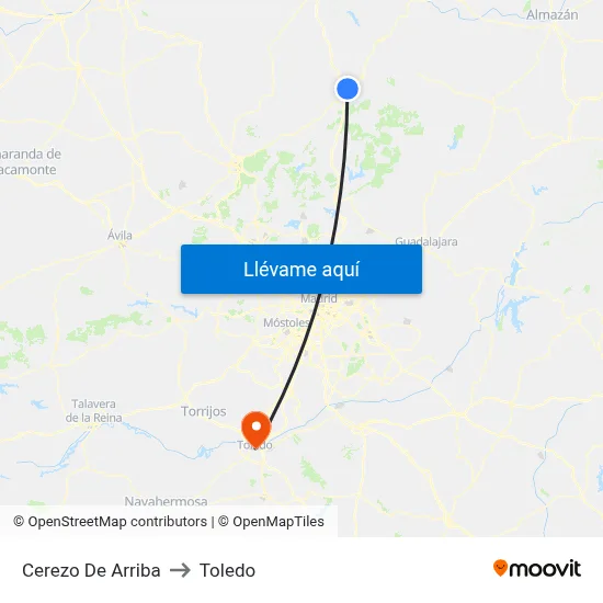 Cerezo De Arriba to Toledo map