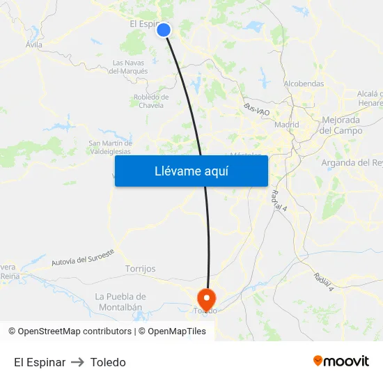 El Espinar to Toledo map