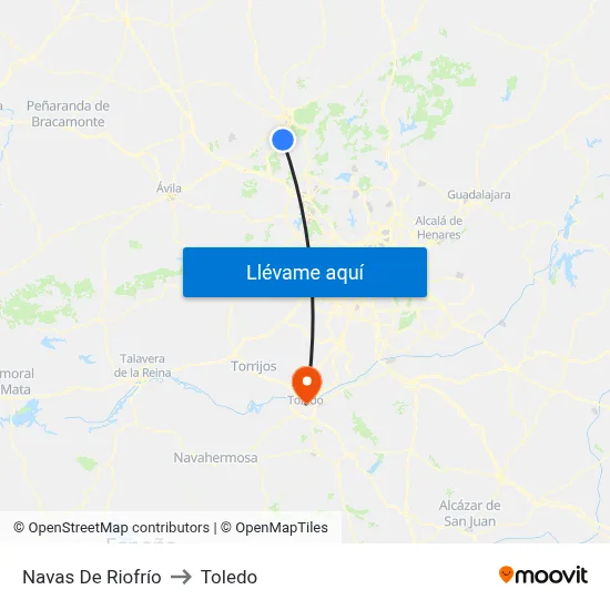 Navas De Riofrío to Toledo map