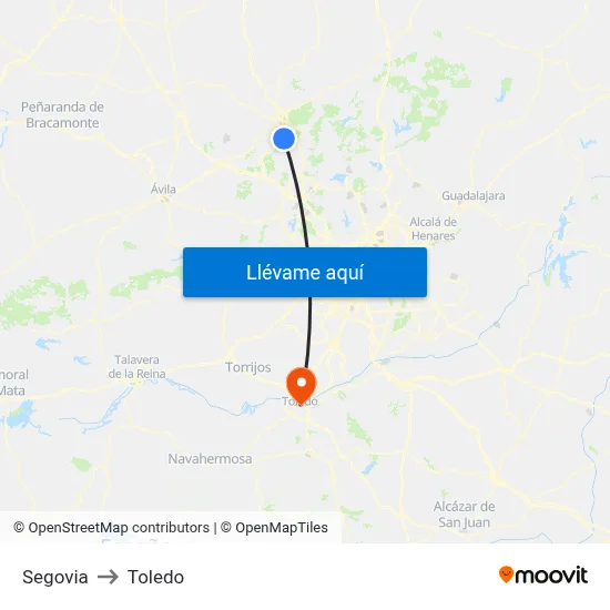 Segovia to Toledo map