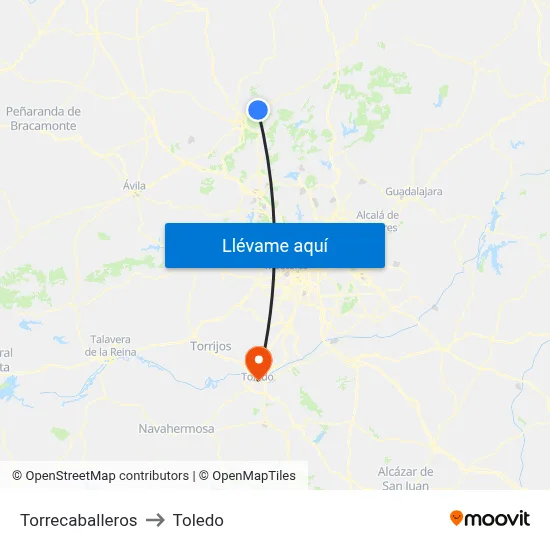 Torrecaballeros to Toledo map