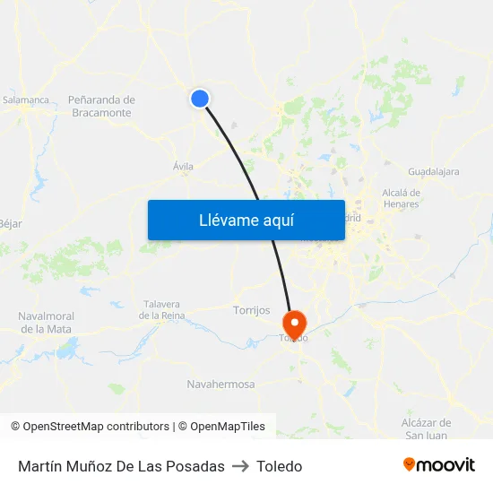 Martín Muñoz De Las Posadas to Toledo map