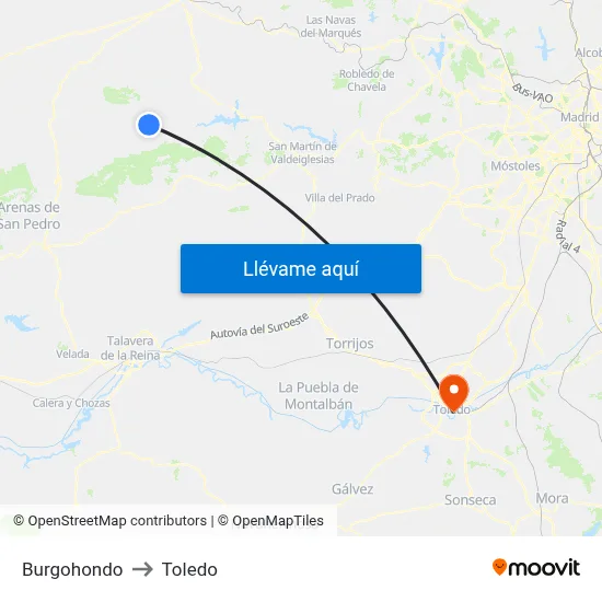 Burgohondo to Toledo map