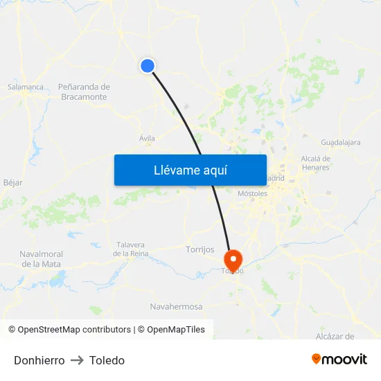 Donhierro to Toledo map
