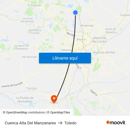 Cuenca Alta Del Manzanares to Toledo map