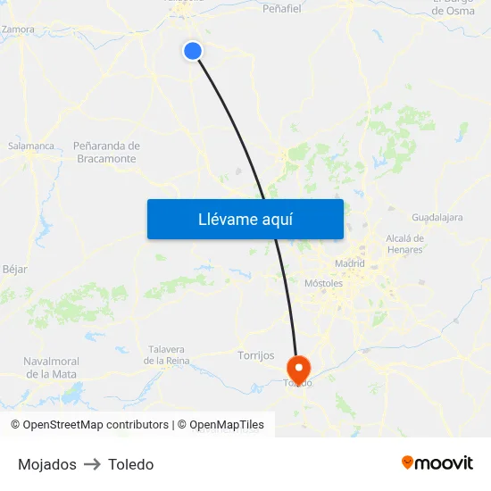 Mojados to Toledo map