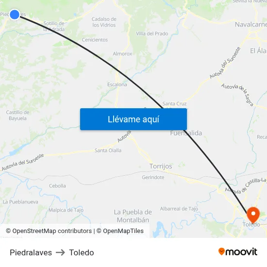 Piedralaves to Toledo map