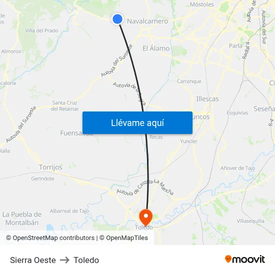 Sierra Oeste to Toledo map