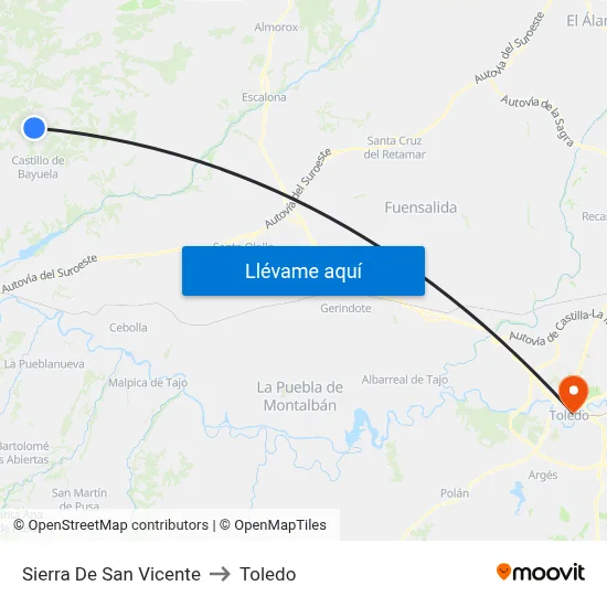 Sierra De San Vicente to Toledo map