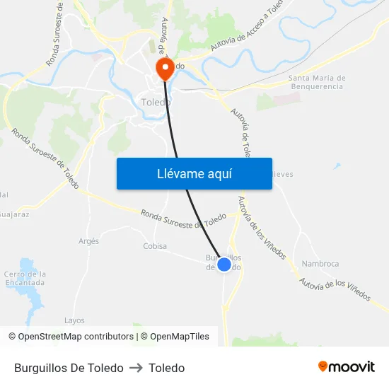 Burguillos De Toledo to Toledo map