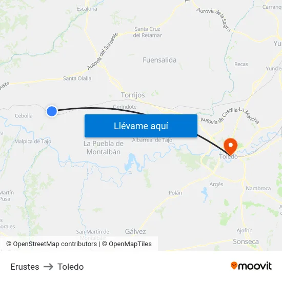 Erustes to Toledo map