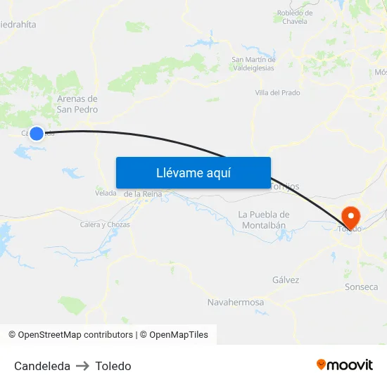 Candeleda to Toledo map