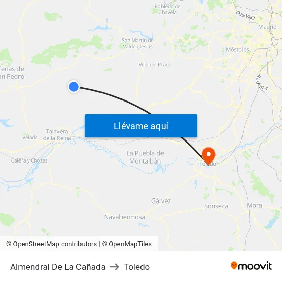 Almendral De La Cañada to Toledo map