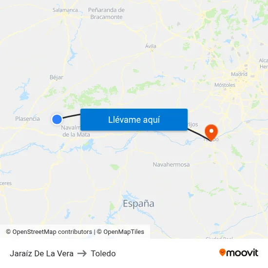 Jaraíz De La Vera to Toledo map