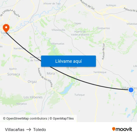 Villacañas to Toledo map