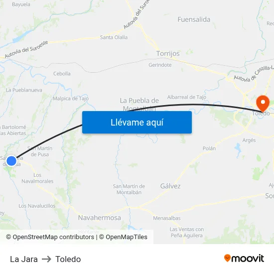 La Jara to Toledo map