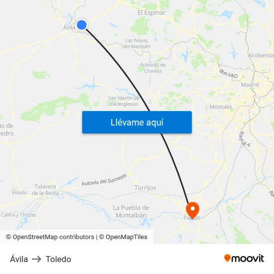 Ávila to Toledo map