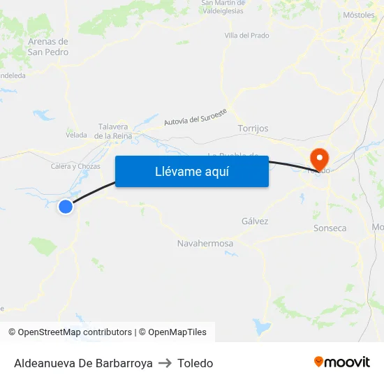 Aldeanueva De Barbarroya to Toledo map