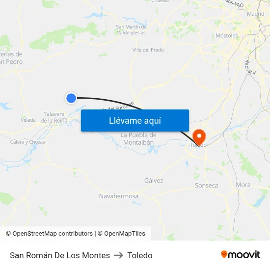 San Román De Los Montes to Toledo map