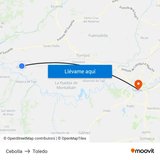 Cebolla to Toledo map