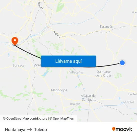 Hontanaya to Toledo map