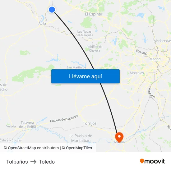 Tolbaños to Toledo map