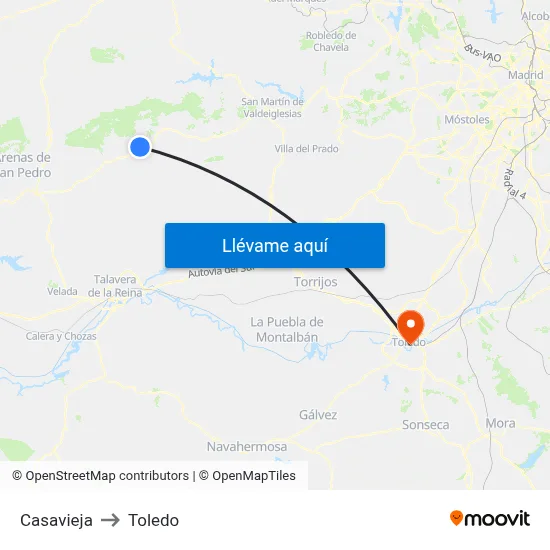 Casavieja to Toledo map