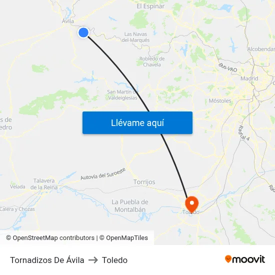 Tornadizos De Ávila to Toledo map