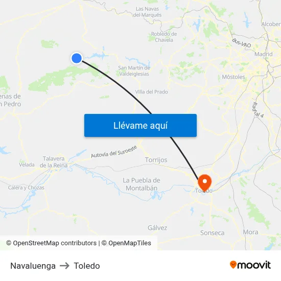 Navaluenga to Toledo map