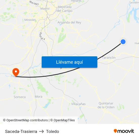 Saceda-Trasierra to Toledo map