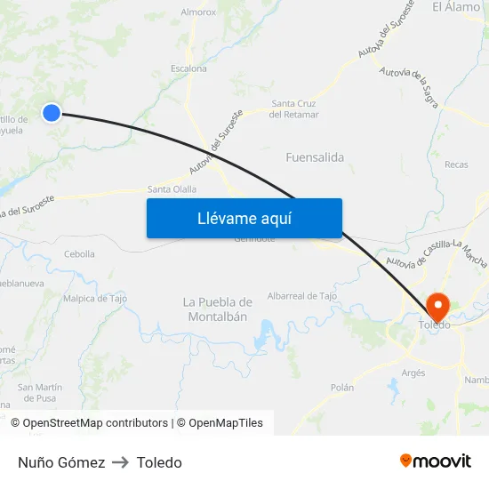 Nuño Gómez to Toledo map