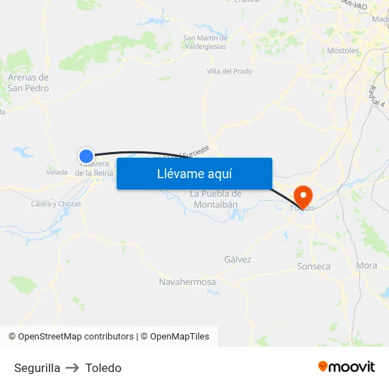 Segurilla to Toledo map