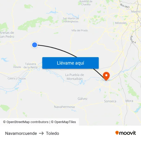 Navamorcuende to Toledo map