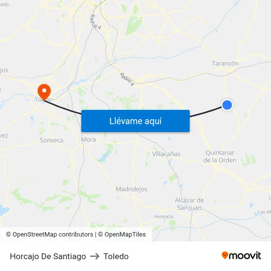 Horcajo De Santiago to Toledo map