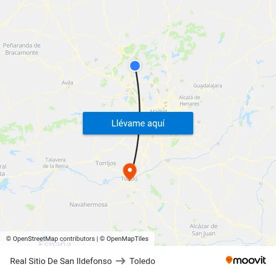 Real Sitio De San Ildefonso to Toledo map