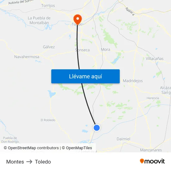 Montes to Toledo map