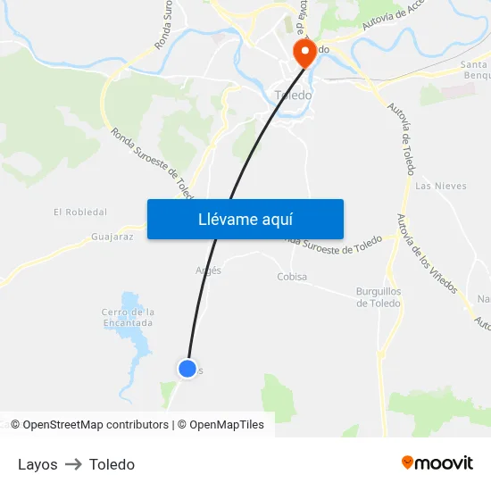 Layos to Toledo map