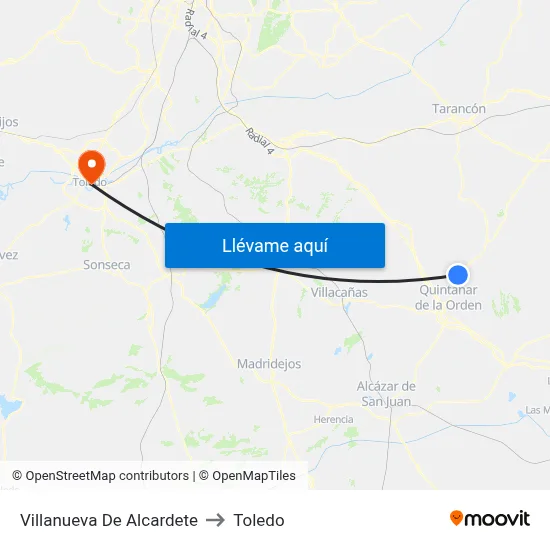 Villanueva De Alcardete to Toledo map