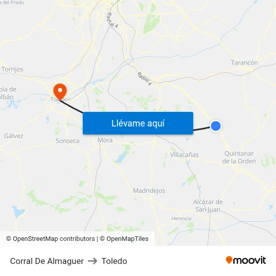 Corral De Almaguer to Toledo map
