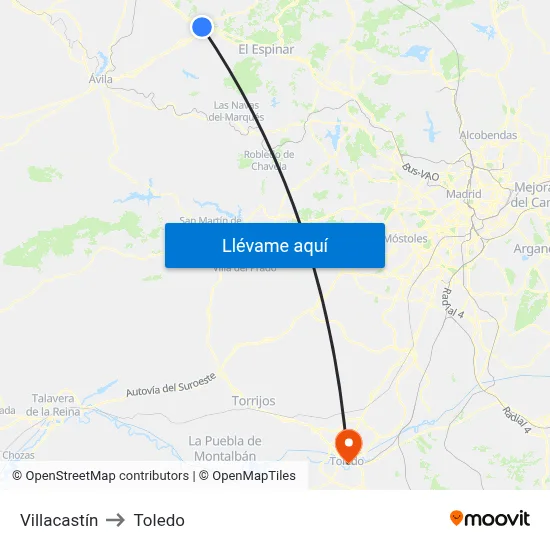 Villacastín to Toledo map