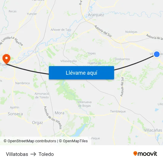 Villatobas to Toledo map