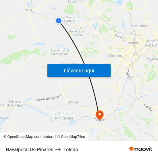 Navalperal De Pinares to Toledo map