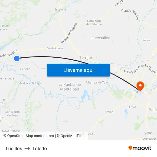 Lucillos to Toledo map