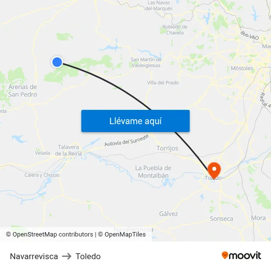 Navarrevisca to Toledo map