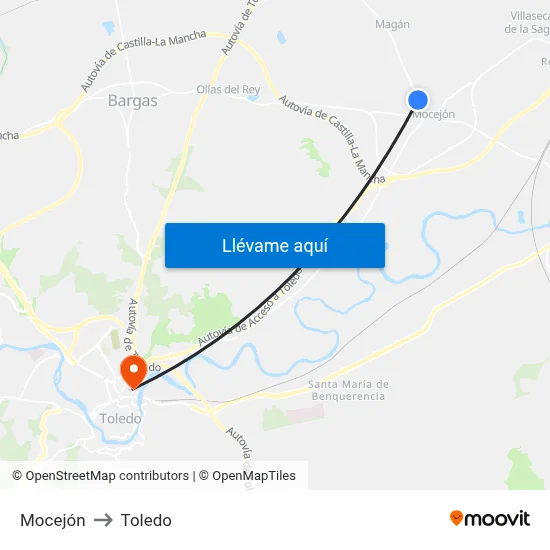 Mocejón to Toledo map
