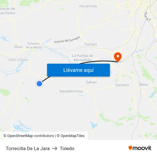 Torrecilla De La Jara to Toledo map